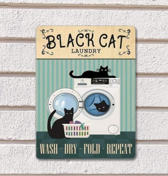 שחור חתול כביסה לשטוף יבש פי חוזר כביסה חדר תפאורה בית תפאורה מתכת פח סימן בציר אמבטיה כרזות קיר פלאק