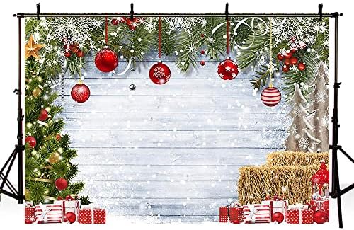 AIBIIN 8X6FT תפאורה לחג המולד בחורף לצילום עץ כפרי עץ חג המולד עץ פתית שלג קיר מתנה פעמון חציר ילדים