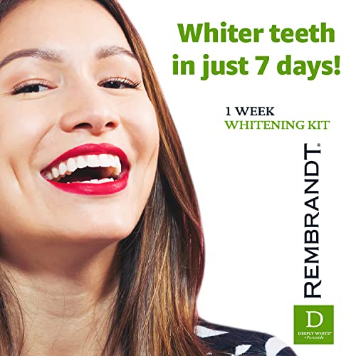 רמברנדט לבן עמוק + חמצן ערכת הלבנת שיניים של שבוע, מסלקת כתמים קשוחים, אמייל בטוח, 28 רצועות הלבנה בהתאמה