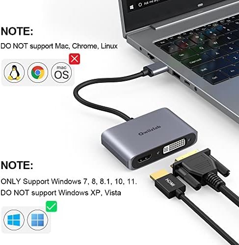 QWIIZLAB USB 3.0 ל- HDMI DVI מתאם, 1080p@60Hz ממיר וידאו, תומך ב- Windows 7/8/10/11 בלבד