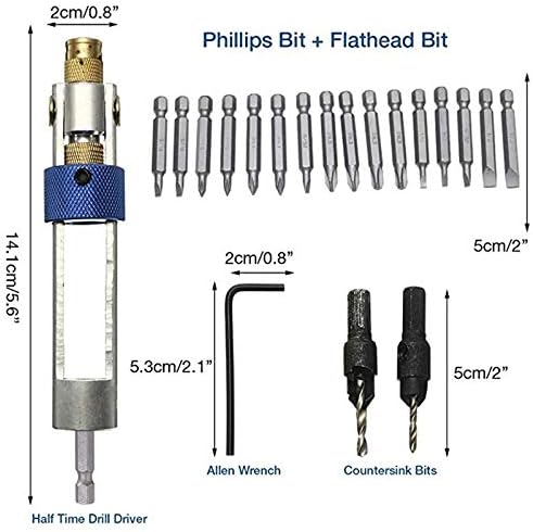 WDBBBBY 20 pcs מקדח מקדח מברג מברג מברגים החלפת סיביות החלפת סיביות 16 סוגים שונים ראש עם חתיכות דו