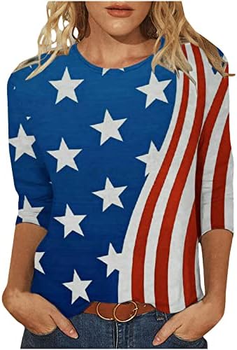 4 יולי 3/4 שרוול חולצות לנשים קיץ אמריקאי דגל חולצות נשים פטריוטית מזדמן צווארון עגול פסים כוכבים טיז