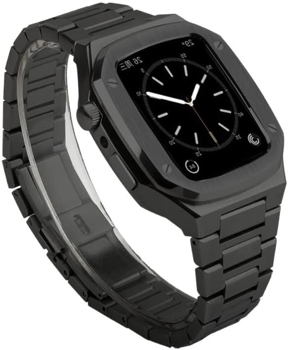 רצועת מתכת Saawee + מארז ל- Apple Watch Iwatch Band 44 ממ 45 ממ Apple Watch Series 7 להקה נירוסטה רצועת