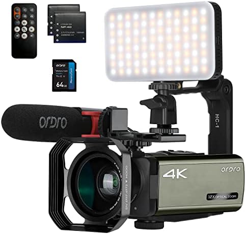 Ordro 4K מצלמת וידאו AX65 YouTube מצלמת סטרימינג בשידור חי עם 12x זום אופטי 3.5 '' מסך מגע IP