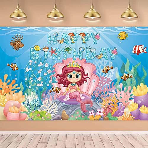 אוקיינוס יום הולדת שמח באנר, מתחת לים קישוטי יום הולדת למסיבת ילדים, נושא אוקיינוס דגים טרופיים רקע