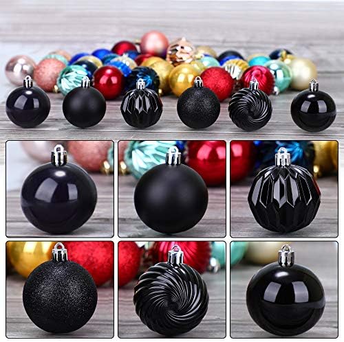 36 יחידות שחור חג המולד כדורי קישוטי חג המולד עץ, 60 מ מ/2.4 פלסטיק מחוסמת חג המולד קישוטי כדור צבעוני