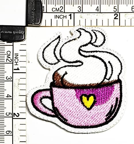 קליינפלוס 2 יחידות. חמוד די חם קפה תה ספל קריקטורה לתפור ברזל על תיקון רקום אפליקצית מלאכת בעבודת יד