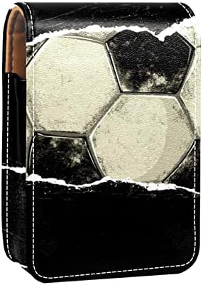 מצויר ביד כדורגל שחור שפתון תיק עם מראה לנשים איפור ארנק שושבינה מתנה