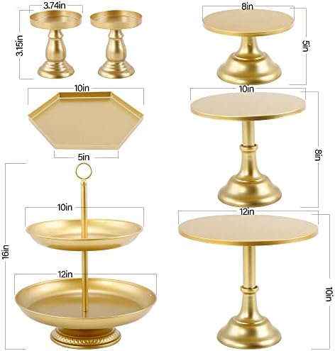 Lifestival 7 PCS עוגת זהב עוגת זהב סט מתכת קאפקייקס מתכת פמוט פמוט קינוח צלחת תצוגה הגשה מגשה לחתונה