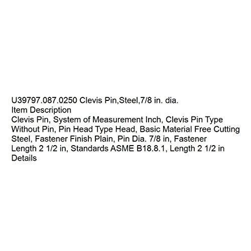 החלפה U39797.087.0250 סיכת Clevis, פלדה, 7/8 אינץ 'דיא.