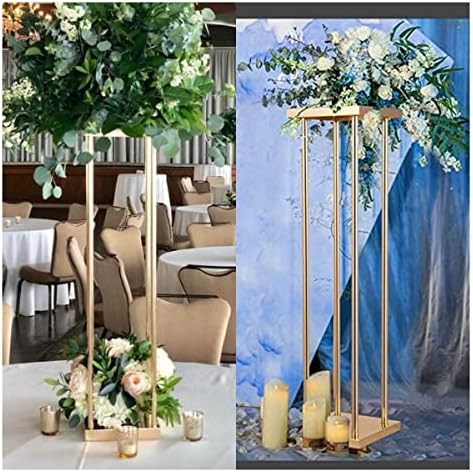 סט של 2 מרכזי חתונה אגרטלי זהב גבוהים גיאומטריים - 31.5 תצוגת פרחים מלאכותית עמדת לחתונה לחג המולד קרנבל
