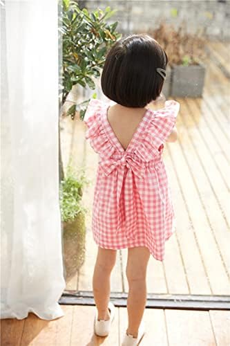 AGQT בנות תינוקות משובצות שרוול שרוול ג'ינגהאם שמלות קיץ אביב גודל 6M-8T