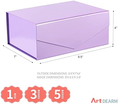 קופסת מתנה ארטדארם 9 על 6.5 על 3.8 אינץ', קופסת מתנה סגולה עם מכסה, קופסת שושבינה, קופסת מתנה לסגירה