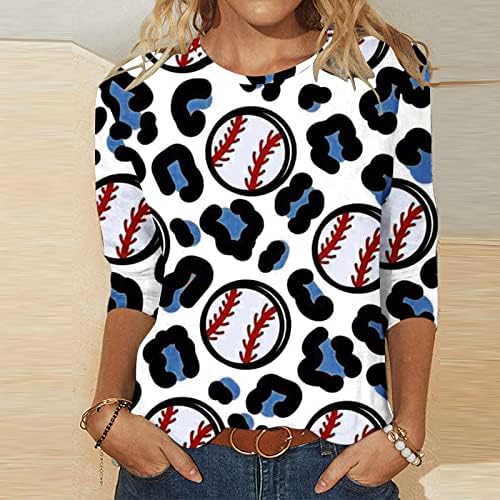 חולצות טריקו לנשים בקיץ בייסבול טרנדי צמרות הדפס גרפי 3/4 חולצת צוואר עגולה שרוול חולצות טי רופפות.