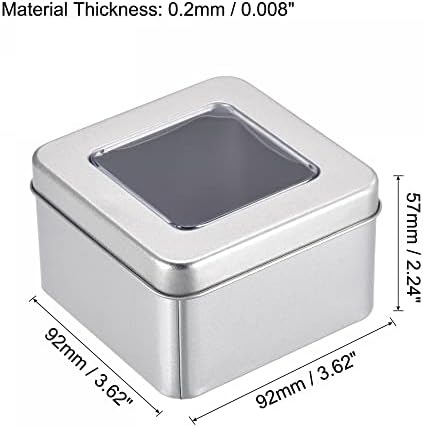 קופסת פח מתכת UXCell, 3.62 x 3.62 x 2.24 מלבני מלבני ריק פח מלבני עם מכסים ברורים, טון כסף