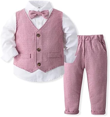סט אפוד מזויף בן 3 חלקים של תינוקות עם חולצת שמלה, אפוד, מכנסיים ועניבה.