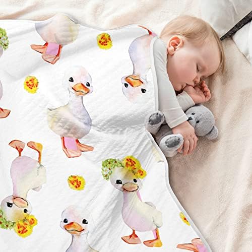 שמיכת חוטף ברווזים קטנים וחמודים שמיכת כותנה לתינוקות, קבלת שמיכה, שמיכה רכה קלה רכה לעריסה, טיולון,