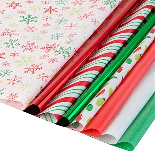 100 גיליונות נייר טישו לחג המולד לשקיות מתנה-נייר עטיפה לחג המולד בתפזורת - נייר טישו לחג-פתית שלג מבריק