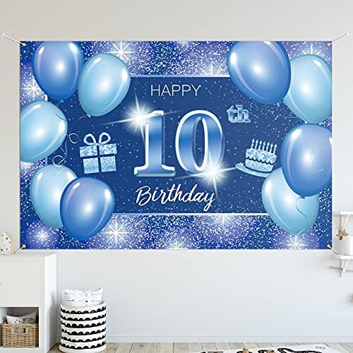 5665 שמח 10 יום הולדת רקע באנר דקור כחול-דוט נצנצים ניצוץ 10 שנים מסיבת יום הולדת נושא קישוטי עבור בני