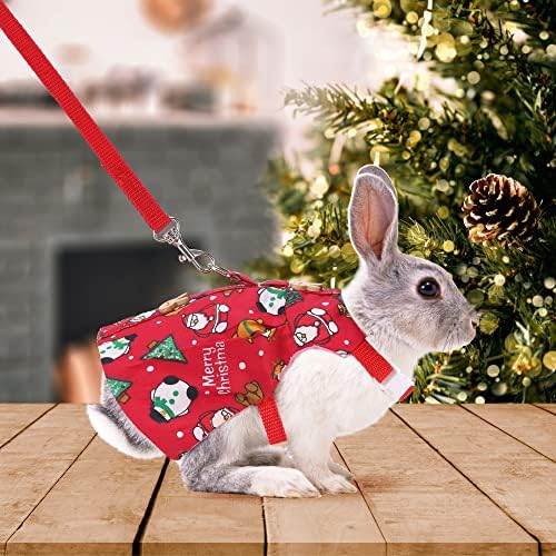 רתמת ארנב חג המולד של מוגוקו עם רצועה, שמלה אדומה חמודה תלבושות חג מולד ותפאורה עופרת לחמירת ארנב גינאה