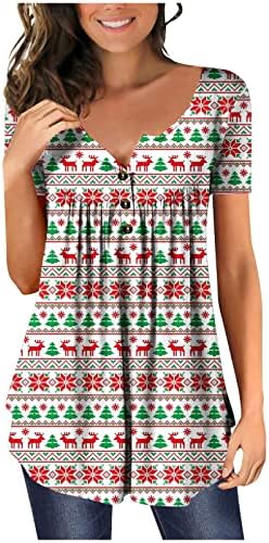 עץ חג המולד הדפס טשירטים לנשים פתית שלג טוניקה גרפית עליונה רופפת חולצות חולצות חולצות חולצות חולצות