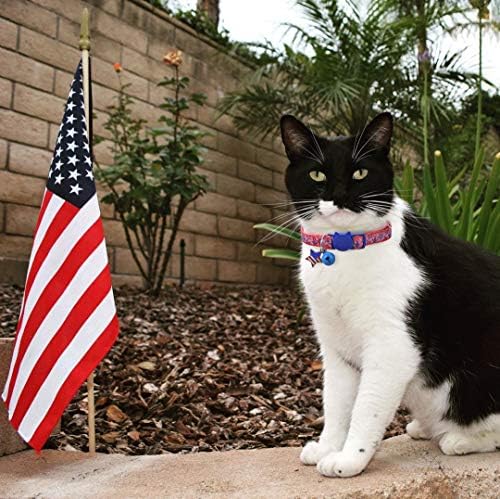 בומבון פטריוטי חתול צווארון הבדלני עם פעמון ואמריקאי דגל קסם,גור קולרים לכלבים קטנים