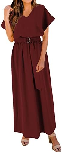 מיאשוי שרוולי שמלת קיץ נשים אופנה אלגנטית נגד צוואר צבע אחיד שמלת נדנדה שמלת חגורה רופפת מותניים נשים