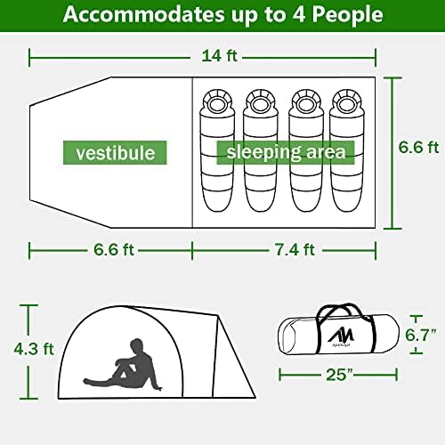 קמפינג אוהלים עבור 3-4 אדם,איימאיה עמיד למים אופנוע אוהל 2 חדר עיצוב-להסרה שינה & מגבר; פרוזדור עם טביעת