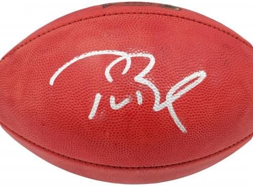 טום בריידי חתימה רשמית NFL עור SB XXXVIII לוגו כדורגל טמפה מפרץ פנאטים קנאים מניות הולו 202364 - כדורגל