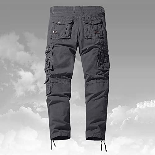 מכנסי מטען ג'ינס לגברים גברים מכנסיים מכנסיים מזדמנים מכנסיים מרובי כיס ישר צבע מוצק חיצוני מכנסיים