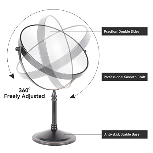 מראה איפור שולחן יפה, כפול צד 1-10, 360 מראה קוסמטית מסתובבת לשולחן שולחן, ללא שמן קל שפשף ברונזה