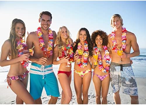 Enyeopd Hawaiian Leis בתפזורת, 12 יחידות פרח הטרופי הוואי ליי לואו ציוד למסיבות לחוף קיץ בקיץ מפלגת