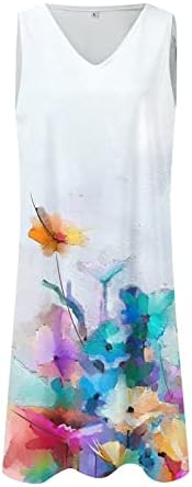 שמלות שמש Wendchyei נשים קיץ מזדמן V טנק ללא שרוולים ללא שרוולים מודפס בתוספת גודל גודל רופף סוודר קפלים