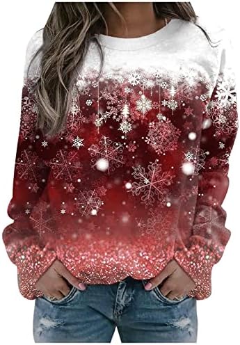 נשים חג המולד סוודרים גדול צווארון עגול סווטשירט חמוד גמדים סנטה הדפסת מגשר ארוך שרוול סוודר למעלה