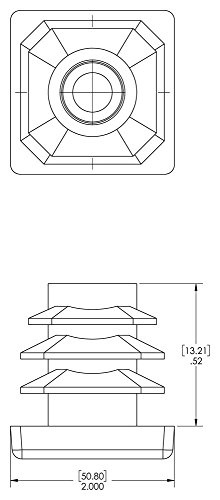 Caplugs 99191861 תקע פלסטיק לצינורות מרובעים. SQR-2-14-20, PE-LD, כך שיתאים לגודל צינור מרובע OD2.000