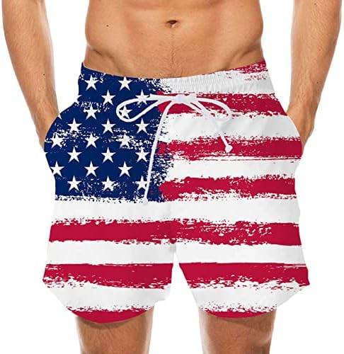 מכנסי חדר כושר לגברים יום העצמאות יום עצמאות דגל פסים מכנסיים קצרים מותניים אלסטיים חוף מכנסיים בגברים