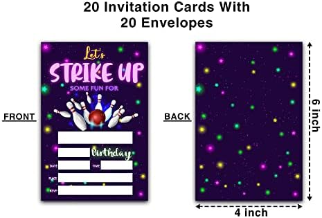 Ondtom 20 ספירות באולינג באולינג מסיבת יום הולדת כרטיסי הזמנה למסיבות עם מעטפות - בואו נביא קצת כיף