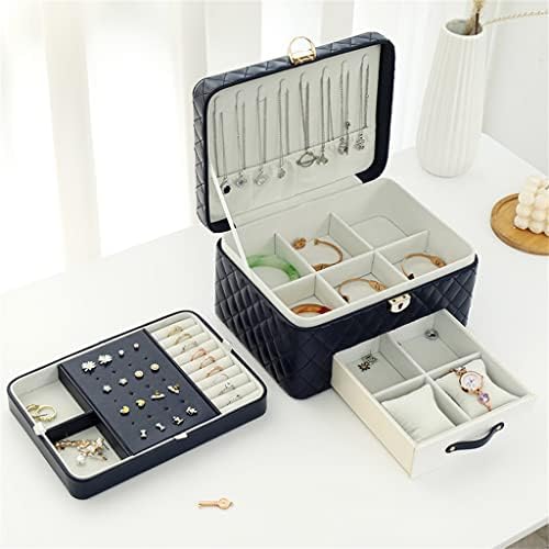 N/A קופסאות תכשיטים גדולות עם 3 שכבות קיבולת גבוהה קיבולת מארגן אחסון עור קופסאות יופי נסיעות לעור לנשים