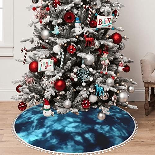 חצאית עץ חג המולד עם פום לקצץ כחול-ים-עניבה-דפוס דפוס חג המולד קישוטי בית חג המולד 36