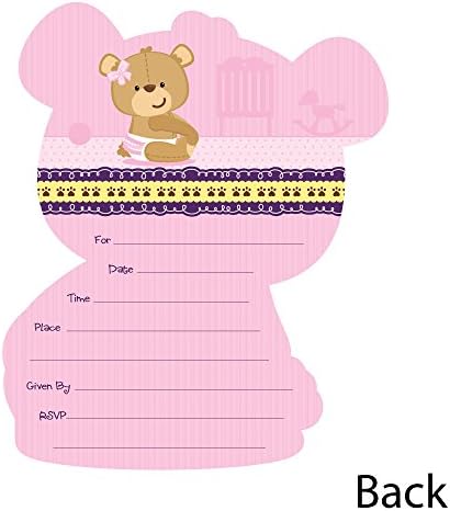 דובון תינוקת - הזמנות מילוי מעוצבות - כרטיסי הזמנה למקלחת לתינוק עם מעטפות - סט של 12