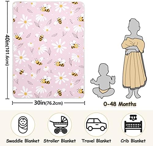 שמיכת סוודר חיננית ורודה ושמיכה כותנה דבורים לתינוקות, קבלת שמיכה, שמיכה רכה קלה משקל עריסה, טיולון,