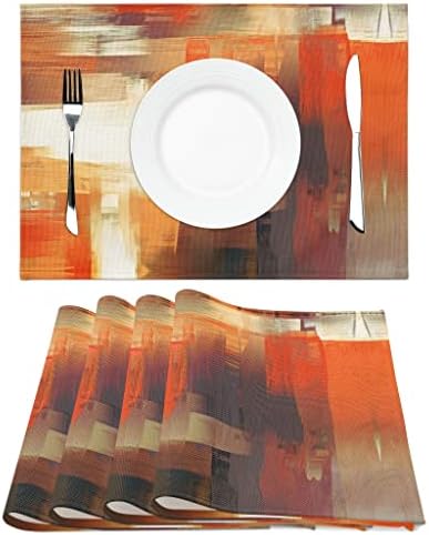 סטמטים של אמנות מודרנית סט של 4 ציור מופשט כתום מחצלות מקום פשתן רחיצה לשולחן אוכל למטבח עיצוב מסיבות