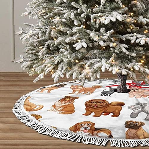 חצאית עץ חג המולד של כלבים חמודים, מחצלת חצאית עץ חג המולד עם ציצית לעיצוב מסיבת חתונה לחג 48