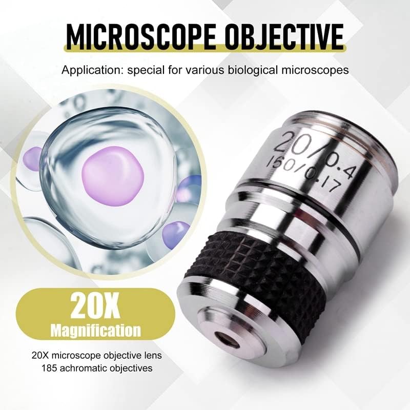 אביזרי מיקרוסקופ מעבדה 185 מיקרוסקופ מטרה 20x אביזרי מיקרוסקופ ביולוגיים אובייקטיביים אטרומטיים