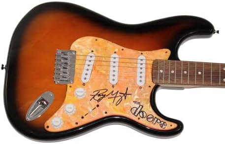 ריי מנזרק חתם חתימה בגודל מלא יד מצוירת יחיד במינו פנדר סטראטוקסטר גיטרה חשמלית עם ג 'יימס ספנס מכתב