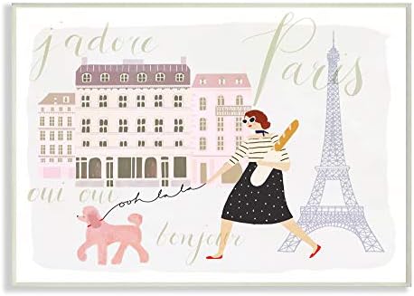 אוסף סטופל הום ד ' דלקור סצנת מגדל אייפל פריז ילדה מטיילת עם הכלב שלה עם טיפוגרפיה לוח קיר אמנות, 10