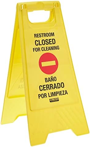 שירותים סגורים לניקוי שלט רצפה דו לשוני - דו צדדי, נייד, קיפול, מפלסטיק צהוב מודע לחדר אמבטיה באנגלית