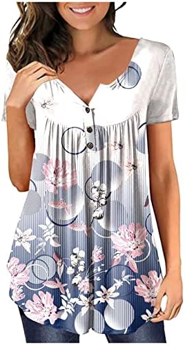 צמרות טוניקה פרחוניות של Zefotim לנשים 2023 אופנה שרוול מזדמן כפתור צוואר חולצות למטה חולצות