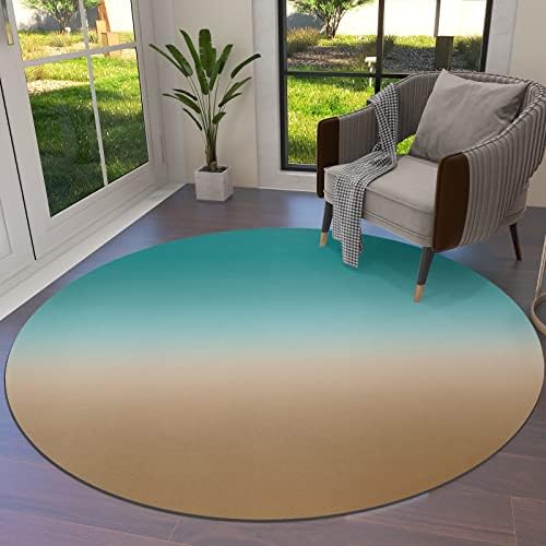 שטיח שטח עגול גדול לחדר שינה בסלון, שטיחים 4ft ללא החלקה לחדר ילדים, חום ציאן ציאן טורקיז שיפוע שטיחים