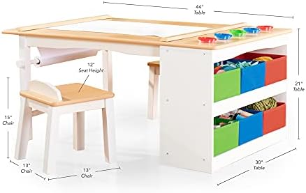 מרכז אומנויות ומלאכות הדרכה: שולחן פעילות לילדים ושולחן ציור עם שרפרפים, פחי בד אחסון, רולר נייר וכוסות